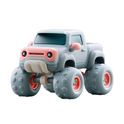 Biểu tượng 3D xe tải quái vật đồ chơi dễ thương cho ứng dụng và thiết kế trẻ em
