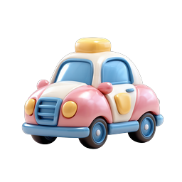Cute Toy Taxi Car 3D Icon - Pastel Colored Kids Vehicle