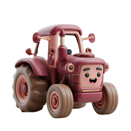 Cute Cartoon Tractor Character Icon - 3D Farm Vehicle
