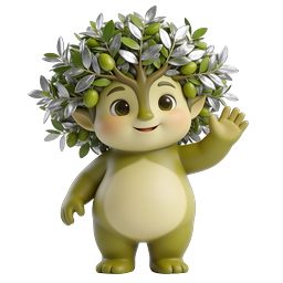 かわいいツリーキャラクターマスコットアイコン - フレンドリーな自然精霊