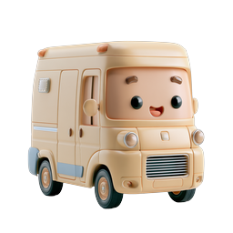 Cute Cartoon Van Character 3D Clay Render Icon