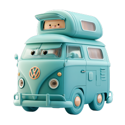 Cute VW Camper Van Icon - Adorable 3D Travel Vehicle