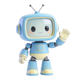 Cute Waving Robot Icon - Friendly AI Mascot 3D