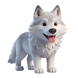 Cute White Wolf Puppy 3D Cartoon Icon