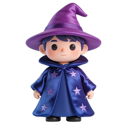 Icona personaggio mago 3D carino con cappello viola