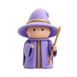 Süßes lila Zauberer-Charakter-Icon - 3D-Magiefigur