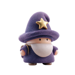 Cute Wizard Gnome 3D Character Icon with Purple Hat