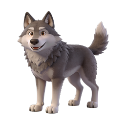 Cute 3D Cartoon Wolf Character Icon | Friendly Wolf Mascot