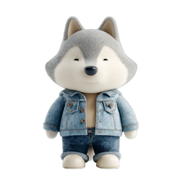 Cute Wolf Puppy in Denim Jacket 3D Character Icon