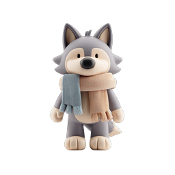 Cute Cartoon Wolf with Knitted Scarf 3D Icon