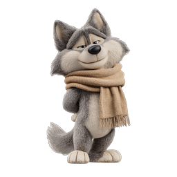 Cute 3D Wolf with Scarf Character Icon