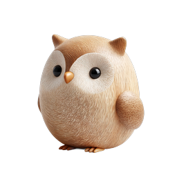Cute Wooden Owl Figurine 3D Icon - Nature Wildlife