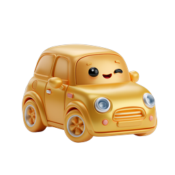 Cute Yellow Cartoon Car Icon - Kawaii 3D Style