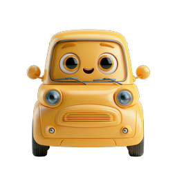 Ícone de personagem de carro de desenho animado amarelo fofo - Estilo 3D Pixar