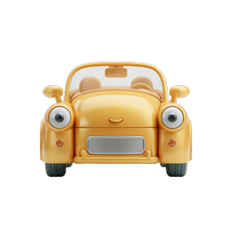 Cute Yellow Car Cartoon Icon - 3D Rendered Clipart
