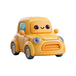 Süßes gelbes Auto Icon - Kawaii 3D Cartoon-Fahrzeug