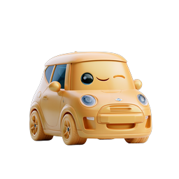 Cute Yellow Cartoon Car Icon - 3D Clay Style