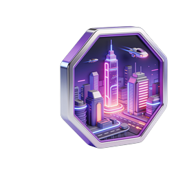 Cyberpunk Neon City Hexagonal 3D Icon Badge