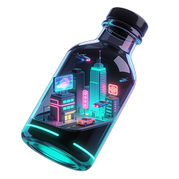 Cyberpunk Neon City Inside Glass Bottle Icon