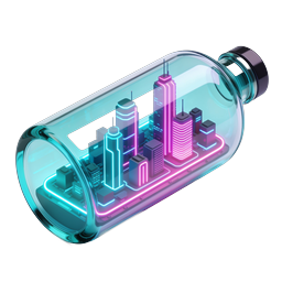 Cyberpunk City in Neon Glass Bottle Icon