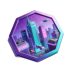 Cyberpunk Neon City Hexagonal Icon for Gaming & Tech