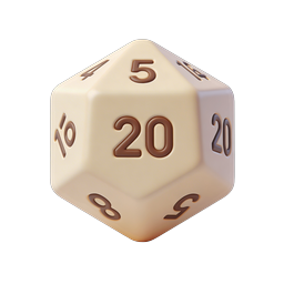 D20 Dice Icon | 3D Clay Style Gaming Asset