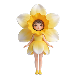 Cute Daffodil Girl Character Icon - 3D Floral Mascot