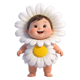 Adorable Daisy Baby Character 3D Icon | Cute Flower Costume