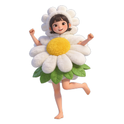 Cute Daisy Flower Girl Character 3D Icon