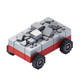 Icona isometrica di batteria auto danneggiata - Design 3D Voxel