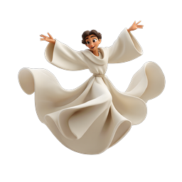Joyful Dancing Character in Flowing Robe 3D Icon
