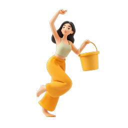 Tanzende Frau mit gelbem Eimer - 3D Clay Style Icon