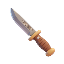 Stylized 3D Dagger Icon with Ornate Gold Flame Design