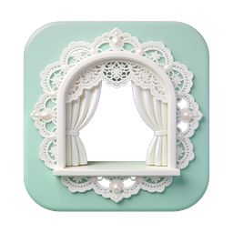 Eleganter dekorativer Rundbogenfenster-Icon mit Spitze und Perlen
