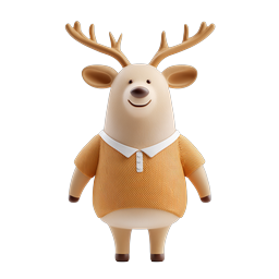 Cute 3D Deer Character Icon with Antlers