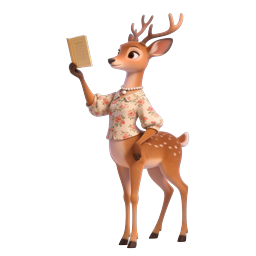 Adorable Deer Reading Book in Library - 3D Icon