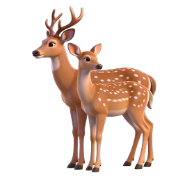 3D Deer Pair Icon - Buck and Spotted Doe Illustration