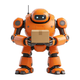 Friendly Orange Delivery Robot Holding Package Icon