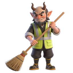 Horned Demon Janitor 3D Character with Broom