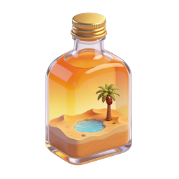 Icône 3D d'oasis désertique en bouteille de verre avec palmier