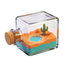 Desert Bottle Scene Icon - Miniature Cactus Oasis 3D