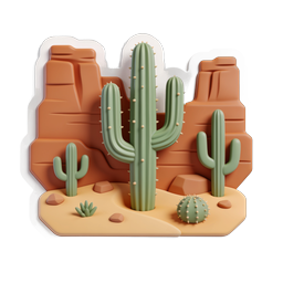 Desert Cactus Scene 3D Clay Icon | Nature Illustration