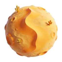 サボテンのある砂漠の月 - 3D惑星アイコン