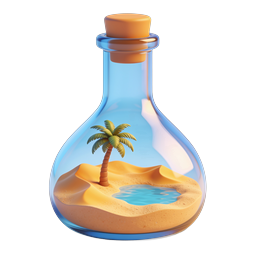 Desert Oasis Glass Bottle 3D Icon with Palm Tree