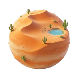 3D Desert Planet Sphere Icon with Cacti and Oasis
