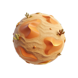 3D Desert Planet Sphere Icon with Cacti and Amber