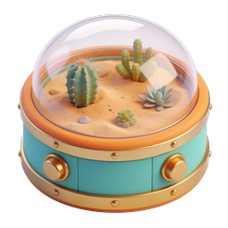 Desert Terrarium Glass Dome 3D Icon | Cactus Garden