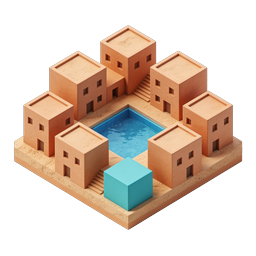 Isometric Desert Village Icon - Adobe Cube Buildings