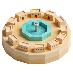 Desert Village Oasis Isometric 3D Icon with Central Pool
