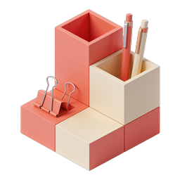 Modern 3D Desk Organizer Icon - Isometric Office Supplies